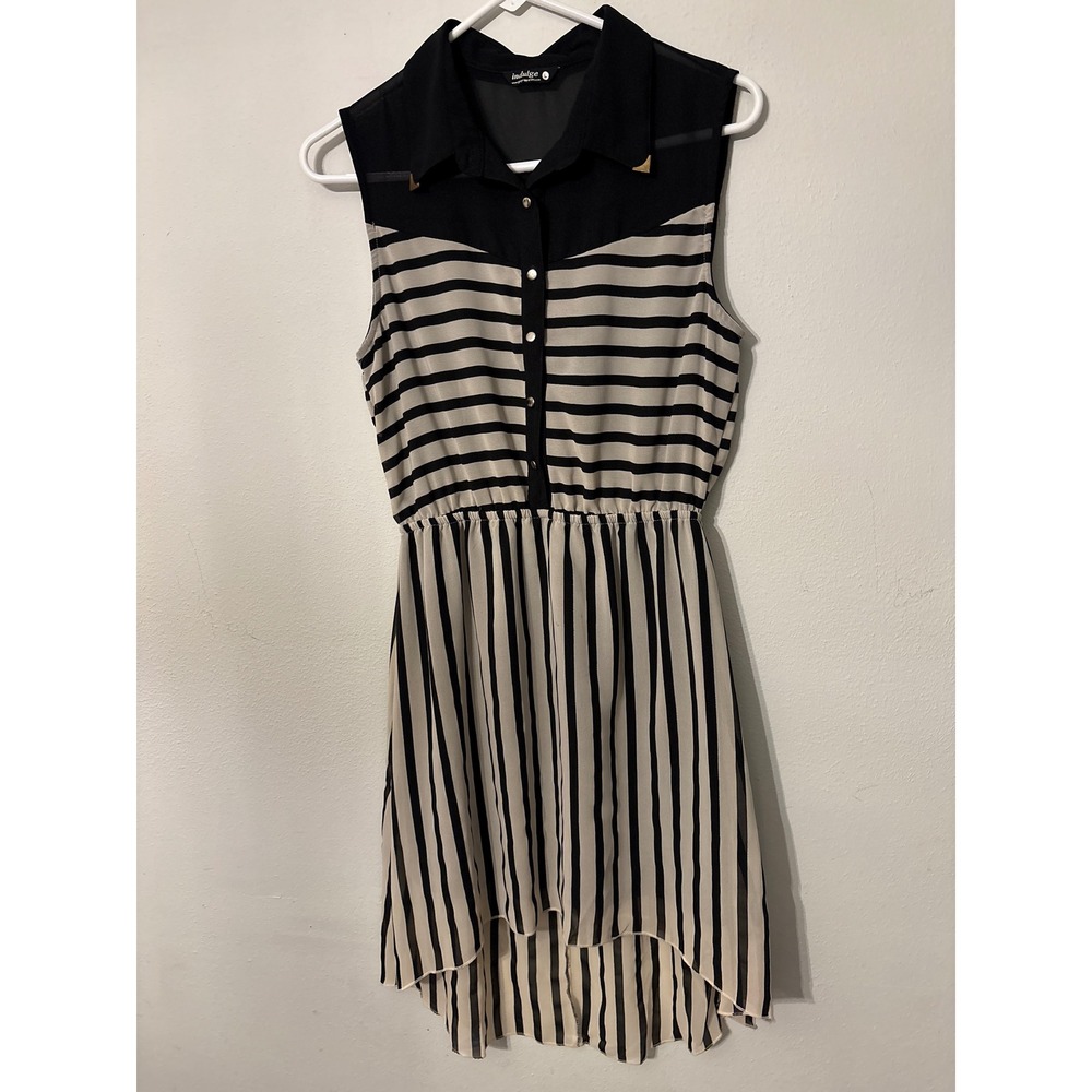 Indulge High Low Dress Womens Large Black Cream Excellent Striped Chiffon Sheer